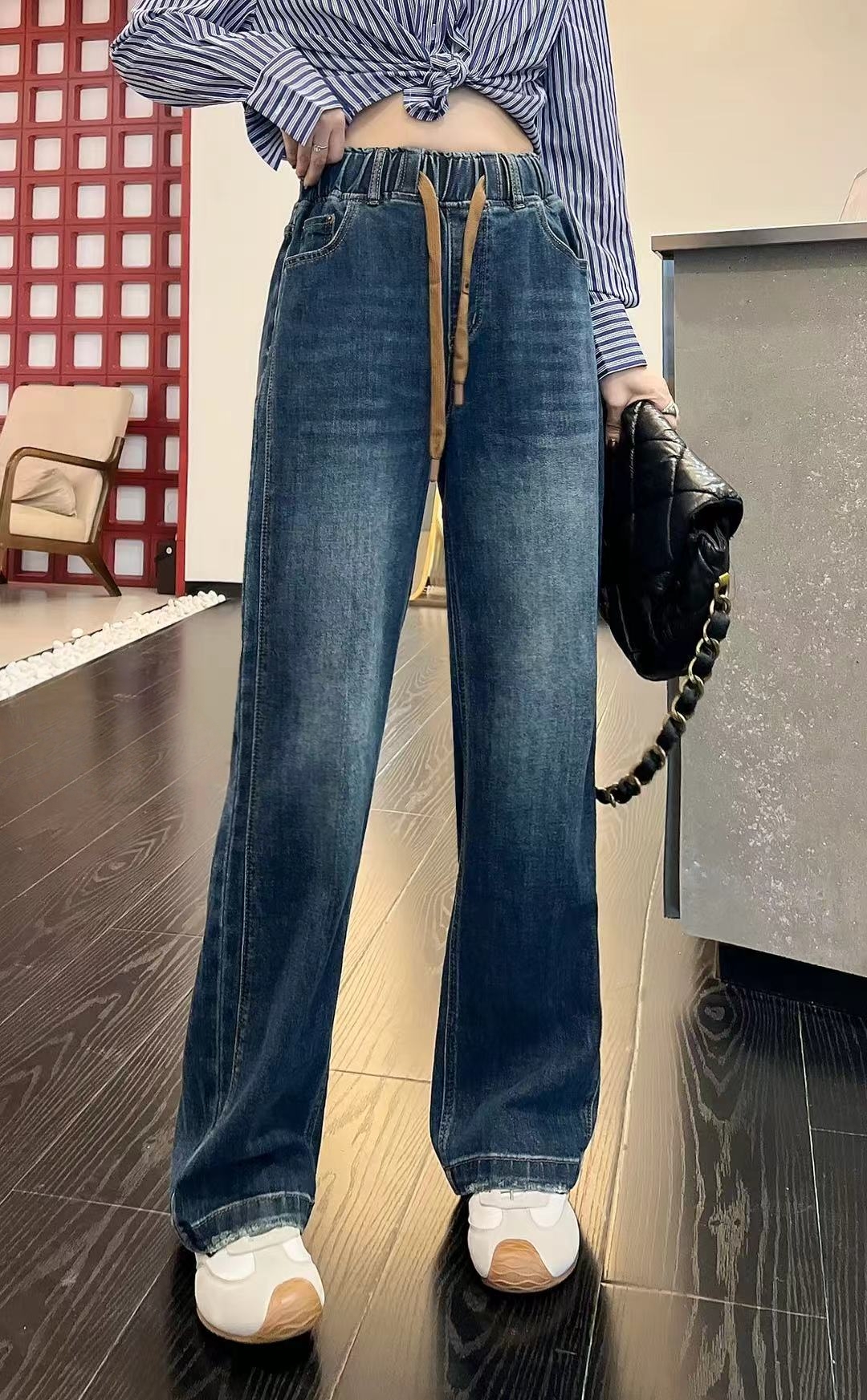 艾欣蕊八面弹 5501 大版时尚高腰百搭显瘦直筒水洗牛仔裤