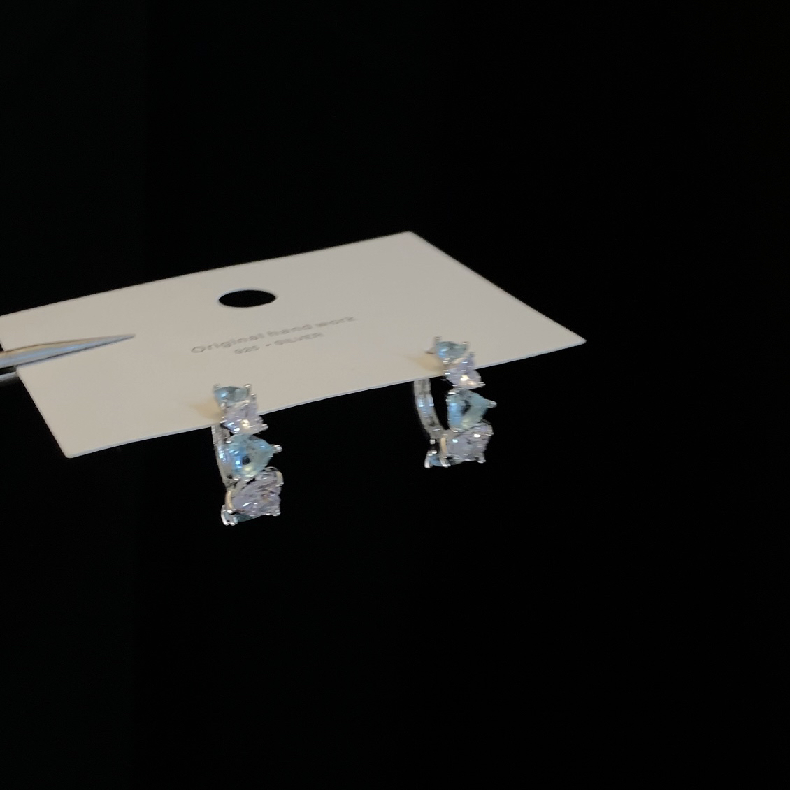 合金锆石耳饰 甜美日韩小清新简约休闲蓝色耳环白色珠宝时尚精致