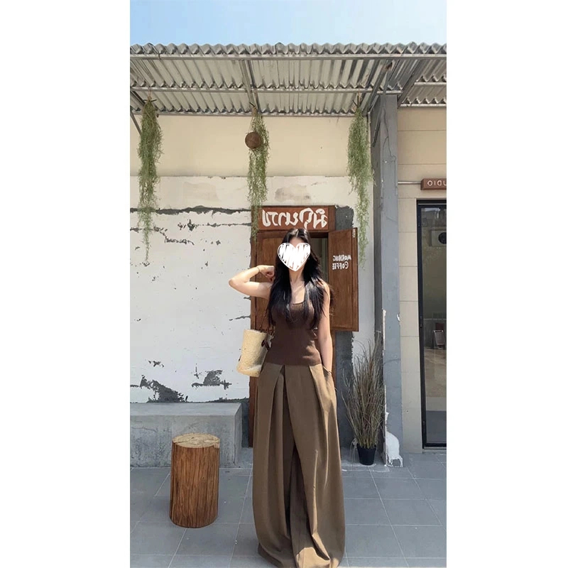 番茄妹妹Tomatosister 春夏新款纽扣点缀针织吊带背心U领修身上衣