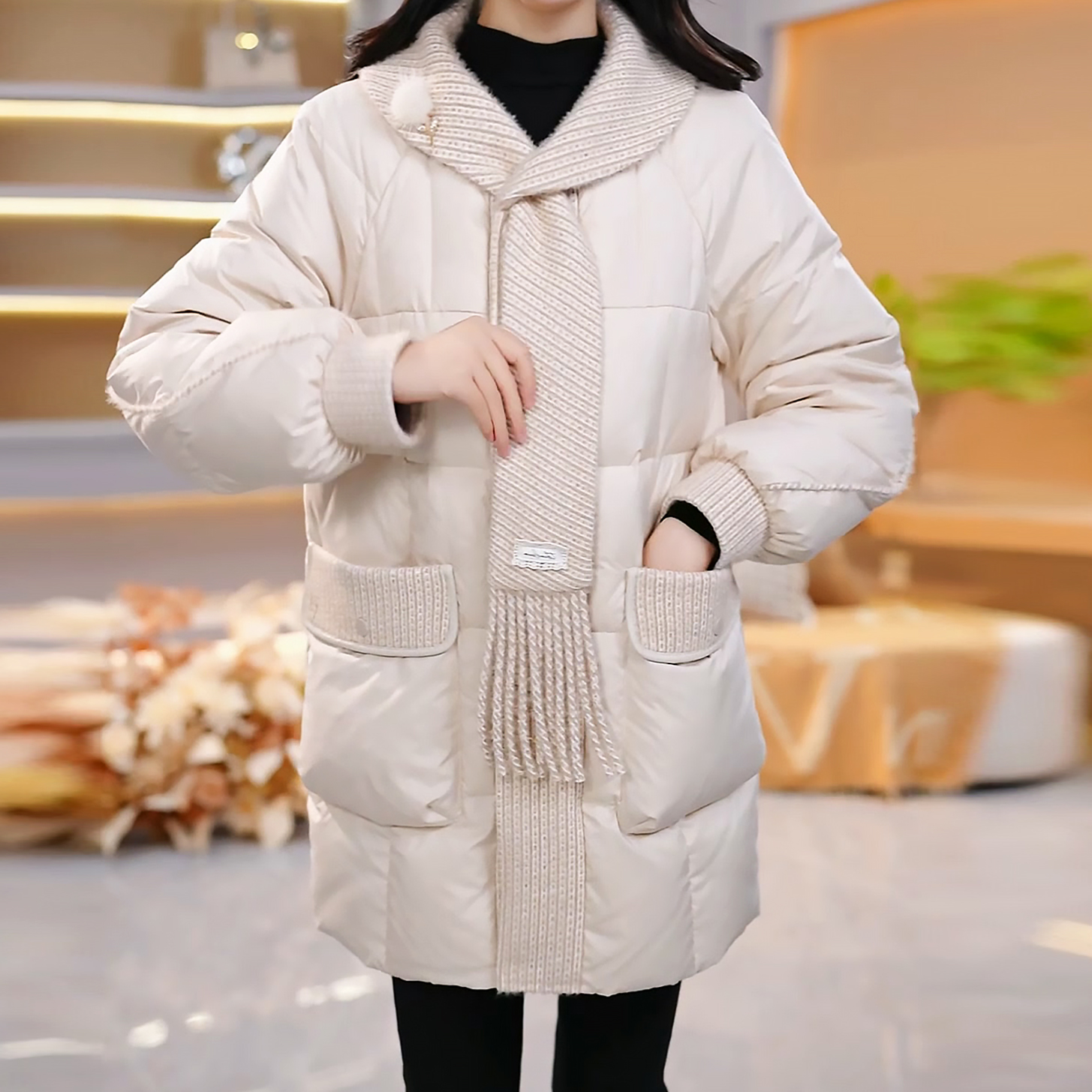 时尚白鸭绒羽绒服女2025新款女装中长款修身保暖女士鸭绒羽绒服冬