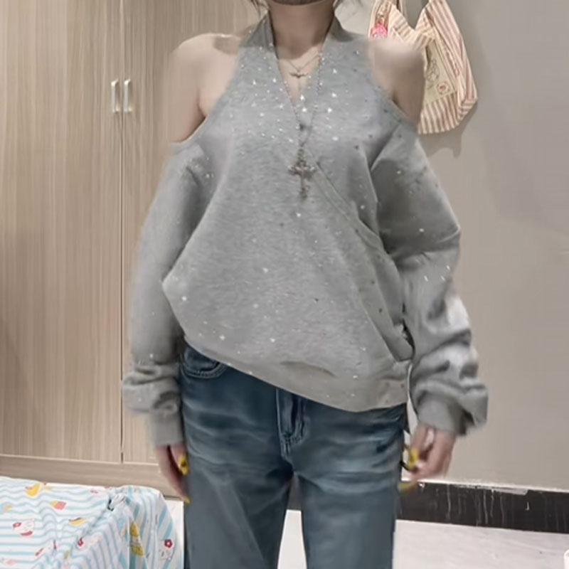 韩系复古时尚气质V领挂脖卫衣小众洋气时髦超好看宽松上衣25秋季