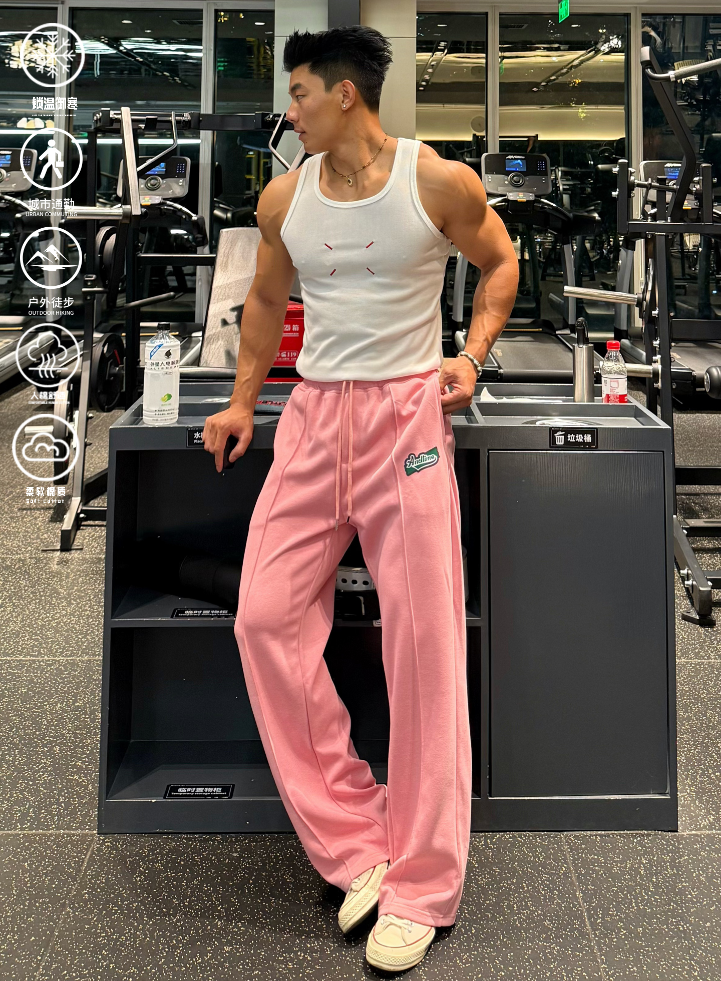 andtime美式纯色卫裤男棉户外跑步篮球运动长裤宽松直筒休闲裤潮