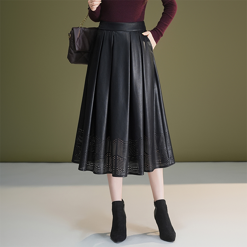 2025秋冬新款皮裙百搭半身裙女高腰显瘦中长款A字裙时尚百搭裙子