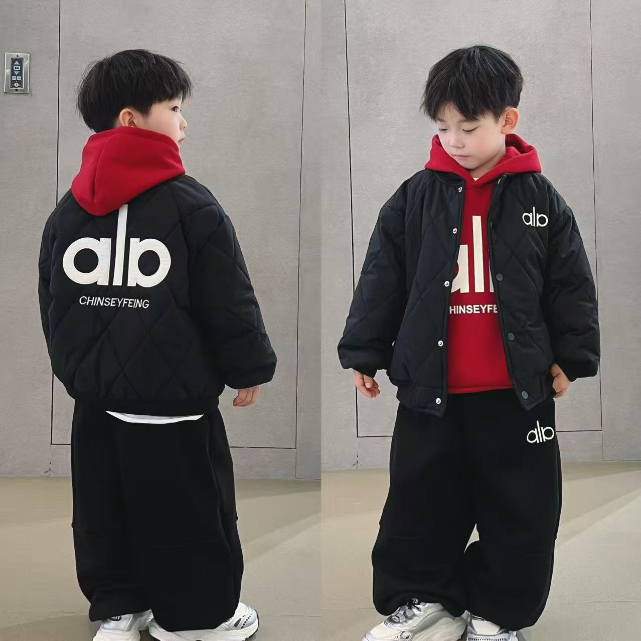 2025秋冬男女童同款连帽卫衣夹棉外套三件套90-150