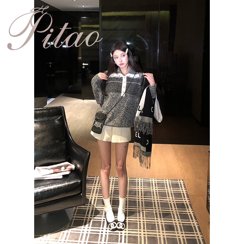 杜屁屁桃PITAO 原创【费尔岛假期】长袖气质时尚百搭套头针织衫