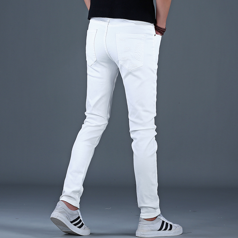 韩俊尼2025男士高端白色男装休闲百搭韩版潮牌修身修身牛仔裤弹力