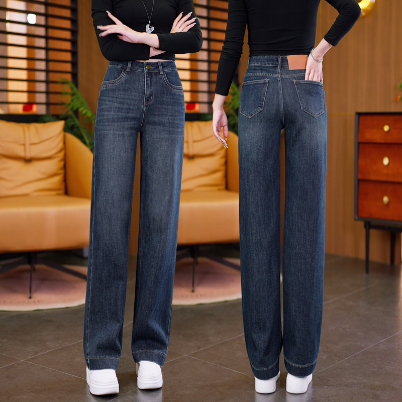 秋冬高腰窄版直筒牛仔裤款爆款2025-1新款宽松显瘦加绒阔腿裤901