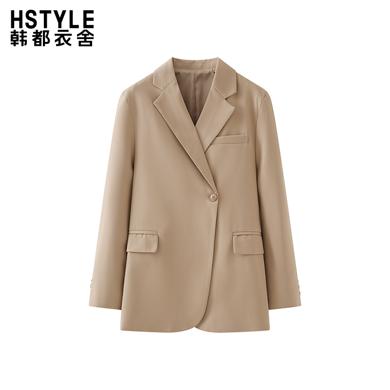 韩都衣舍通勤时尚高级感含垫肩翻领一粒扣西装外套女轻职场西服春