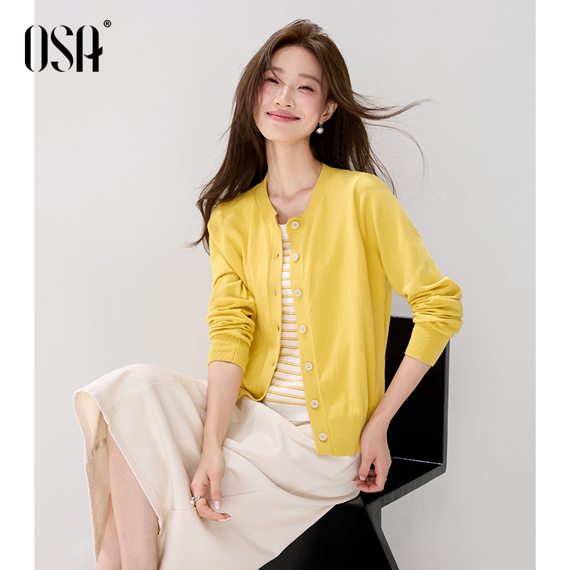 OSA/欧莎 假两件撞色条纹通勤长袖式针织衫上衣女秋季S125C16006