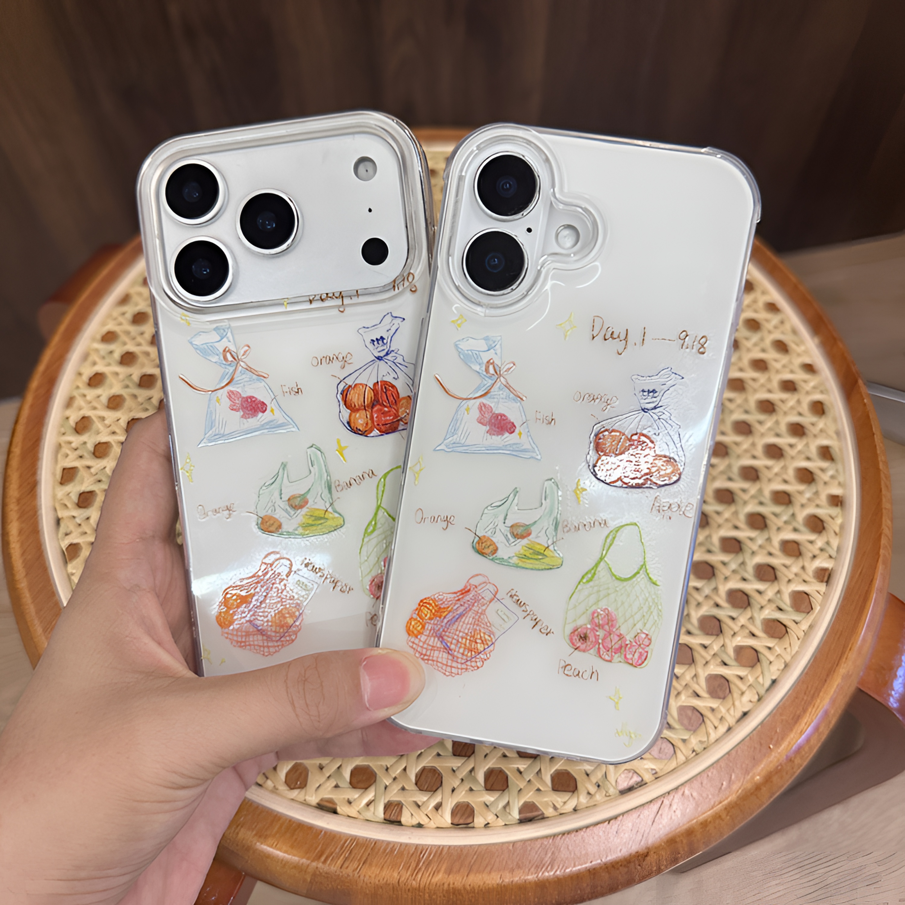 日韩涂鸦线条水果imd手机壳适用苹果iPhone17/16/15华为p70/oppo