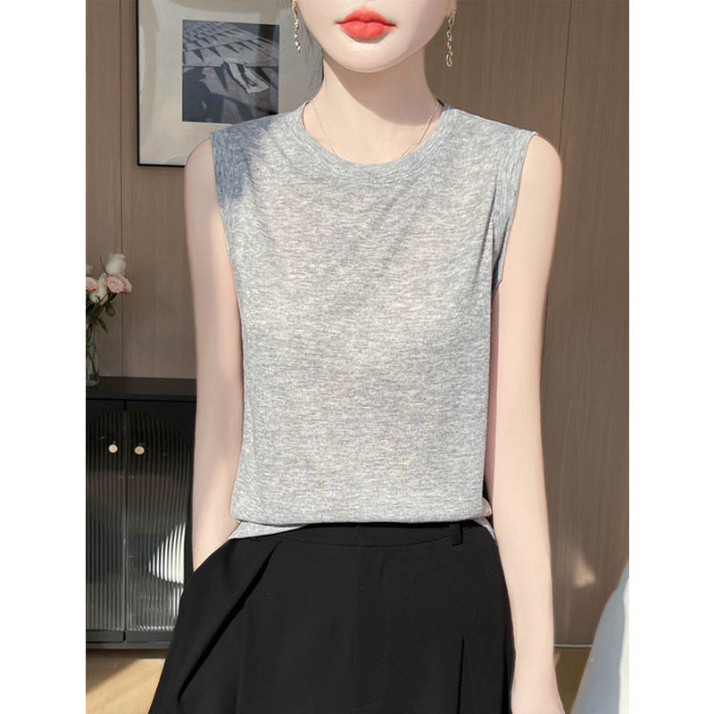 桑蚕丝无袖背心女夏季显瘦百搭时尚休闲上衣外穿薄款宽松打底吊带