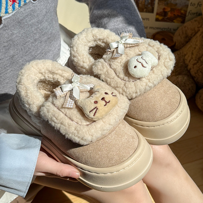 猫和鱼棉鞋女生冬外穿室内防滑保暖包跟月子鞋毛绒加厚鞋雪地靴女