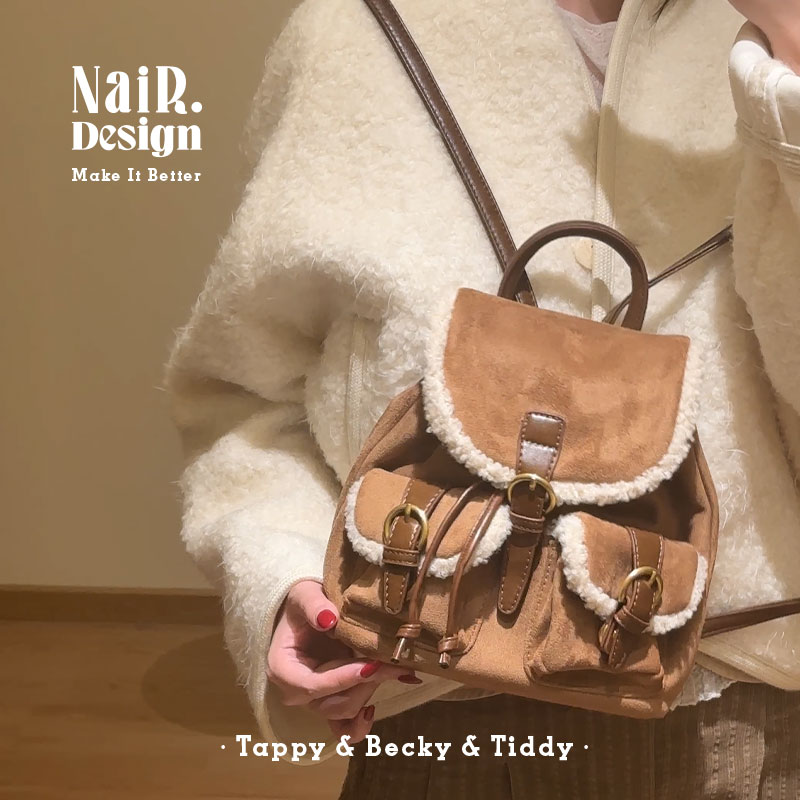 古莉奈尔绒布毛绒双肩包冬季感绒绒通勤包女百搭休闲高级感包包