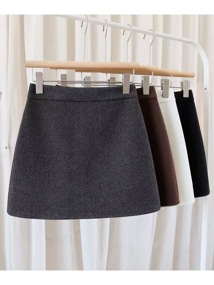 毛呢显瘦半身裙女秋冬气质短裙2025新款高腰黑色包臀裙A字高腰裙