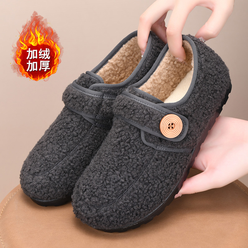 小香风温柔毛毛鞋女外穿2025年秋冬季新款复古魔术贴豆豆鞋棉鞋子