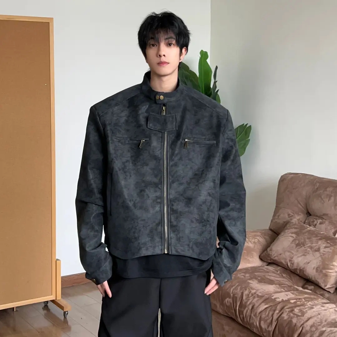 PU皮外套男夹克宽松立领短款皮衣复古休闲春秋百搭潮流美式机车服