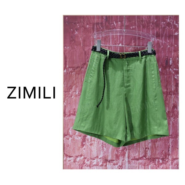 【亮哥女装】2025欧版设计师系列草绿色高腰A字休闲短裤9538-H5
