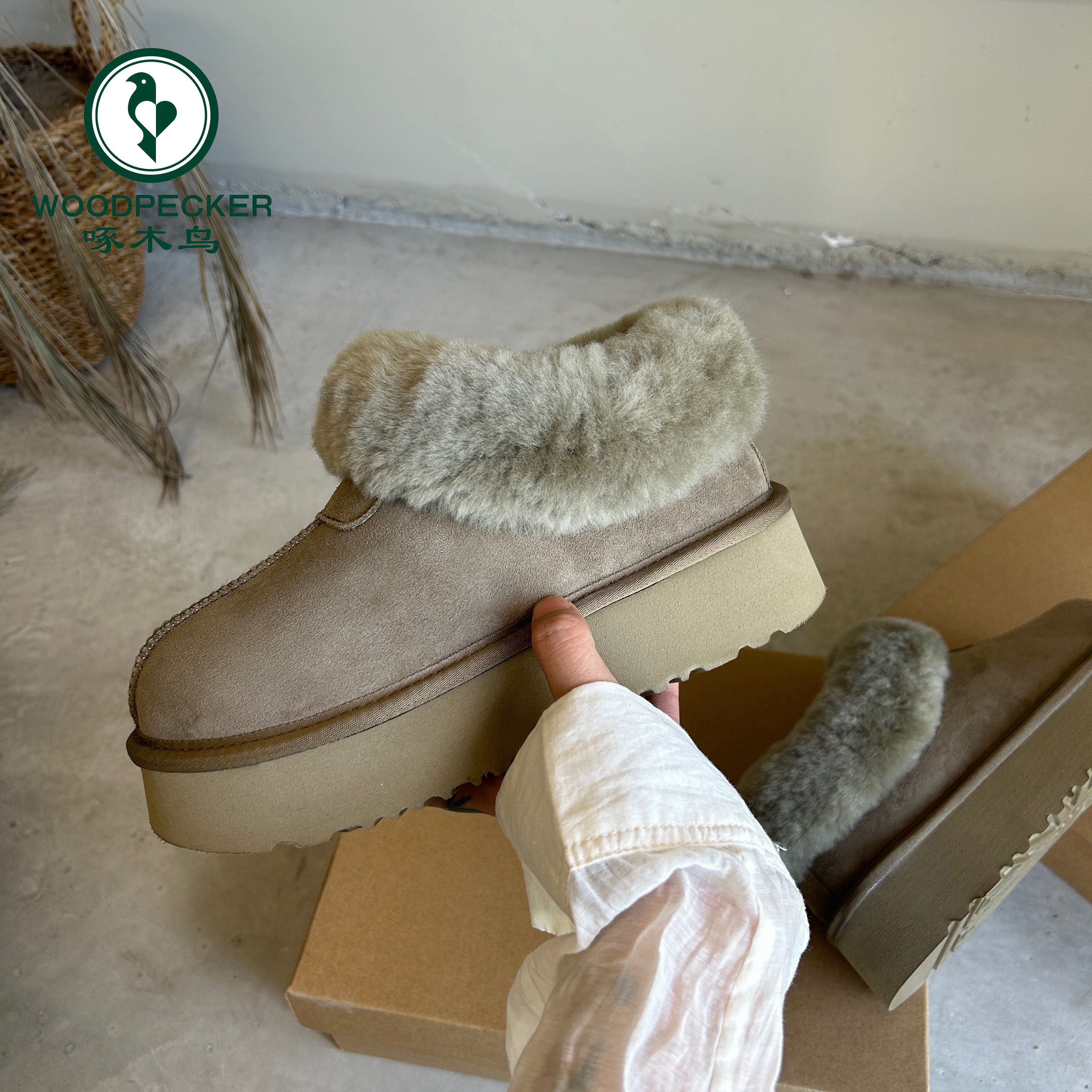 啄木鸟厚底雪地靴女2025新款冬季女鞋加绒加厚东北保暖毛毛棉鞋女