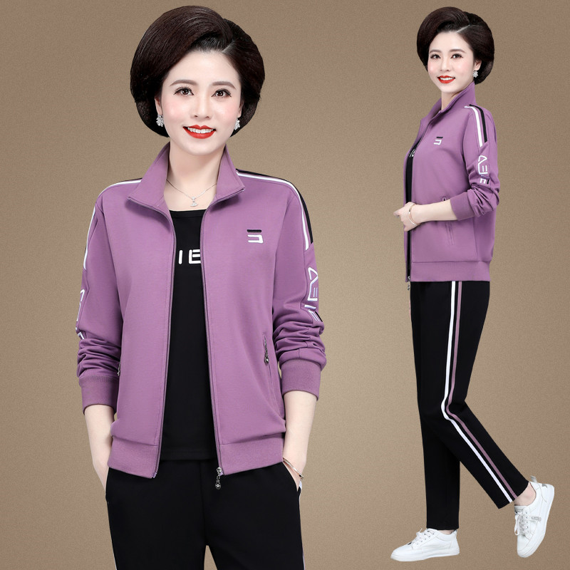中年女式休闲运动套装春秋时尚洋气中老年运动服女气质妈妈装宽松