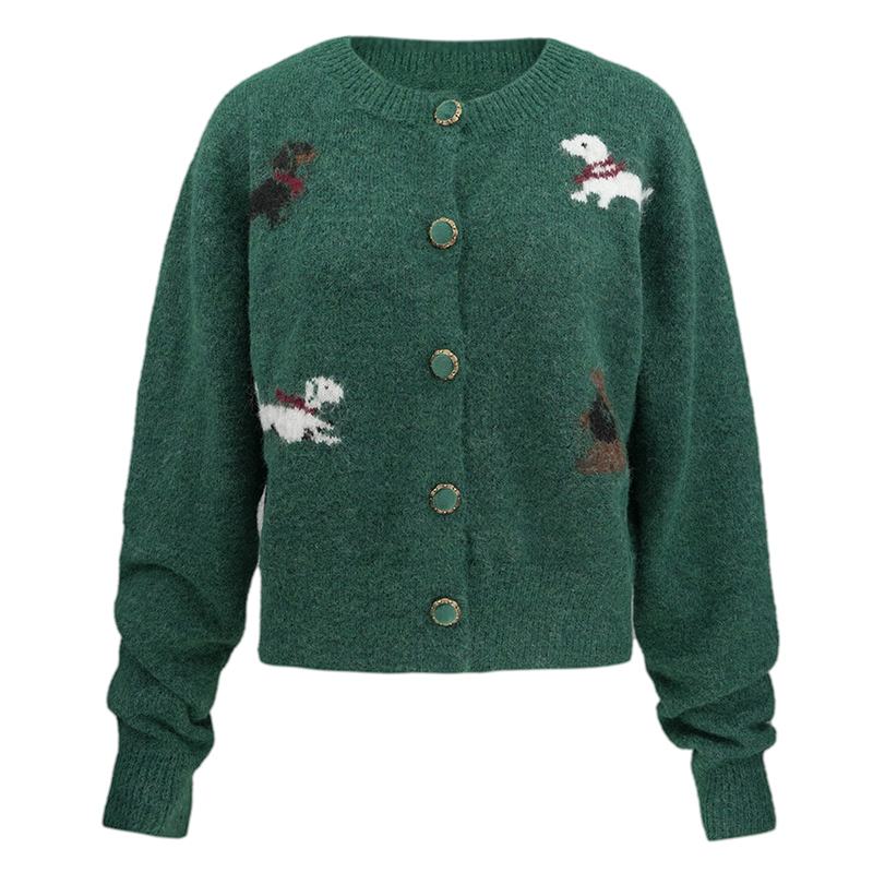 JUNGLE ME圆领小狗复古毛衣衫毛针织衫设计师女士秋冬毛衣长袖