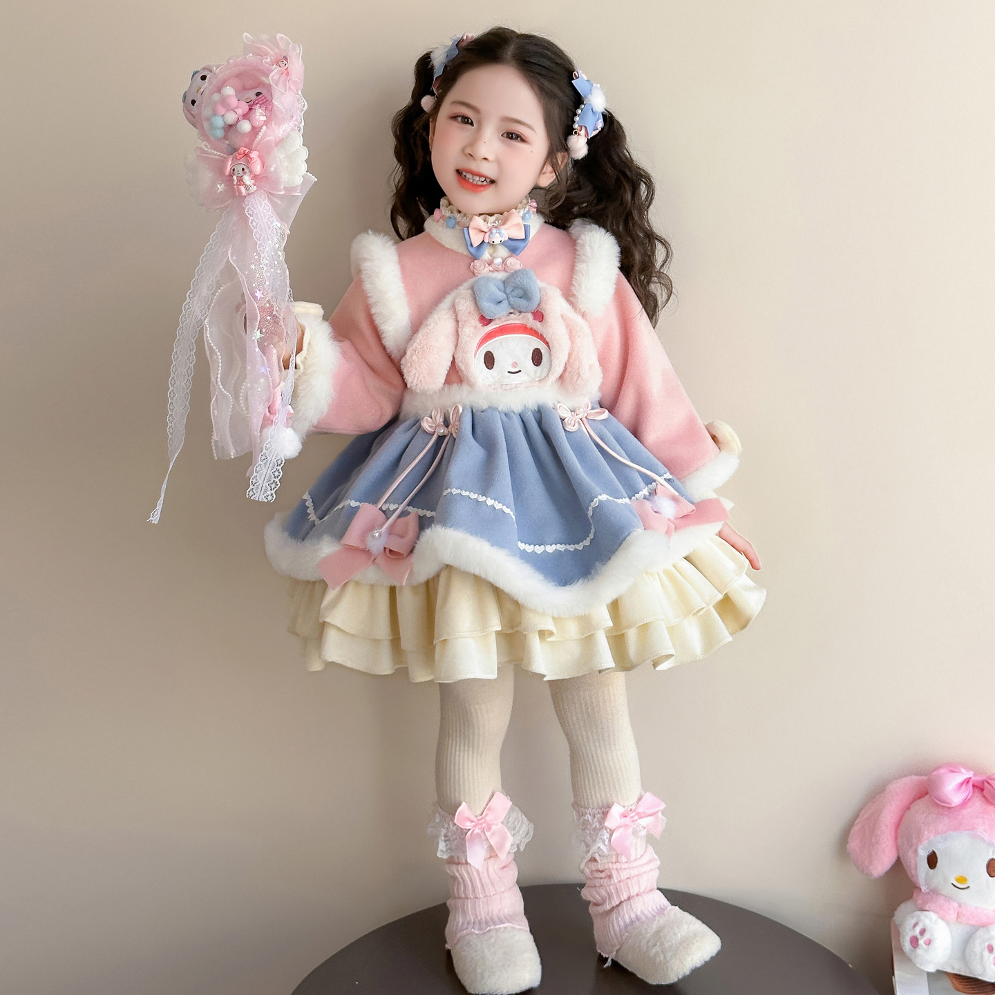 橙意女童冬款加绒美乐蒂洛丽塔公主裙花苞裙宝宝生日礼服表演洋装