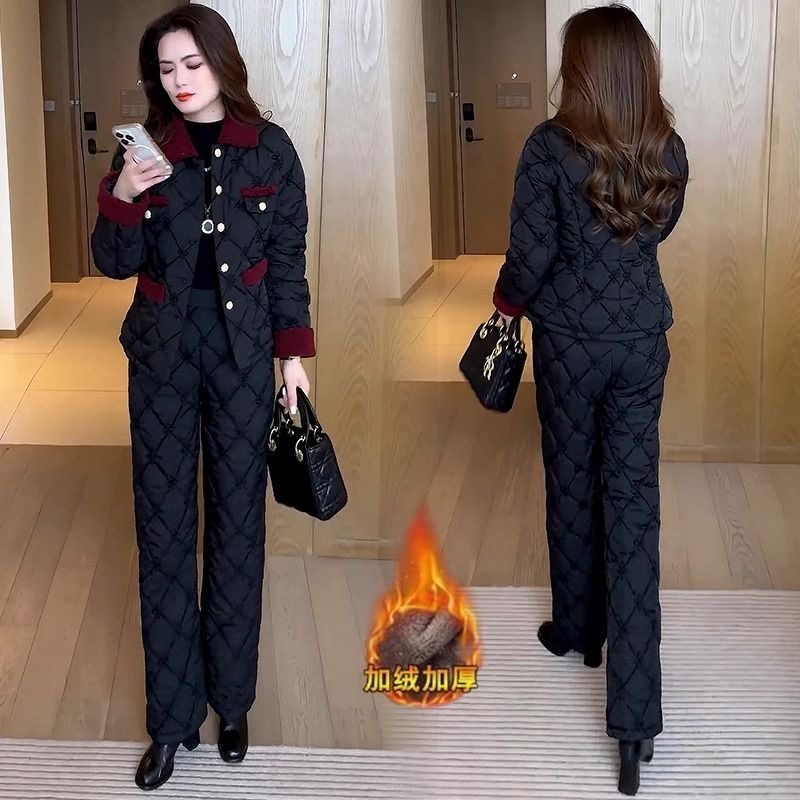 秋冬新款2025刺绣加绒加厚时尚套装小香风棉衣棉裤保暖两件套5548