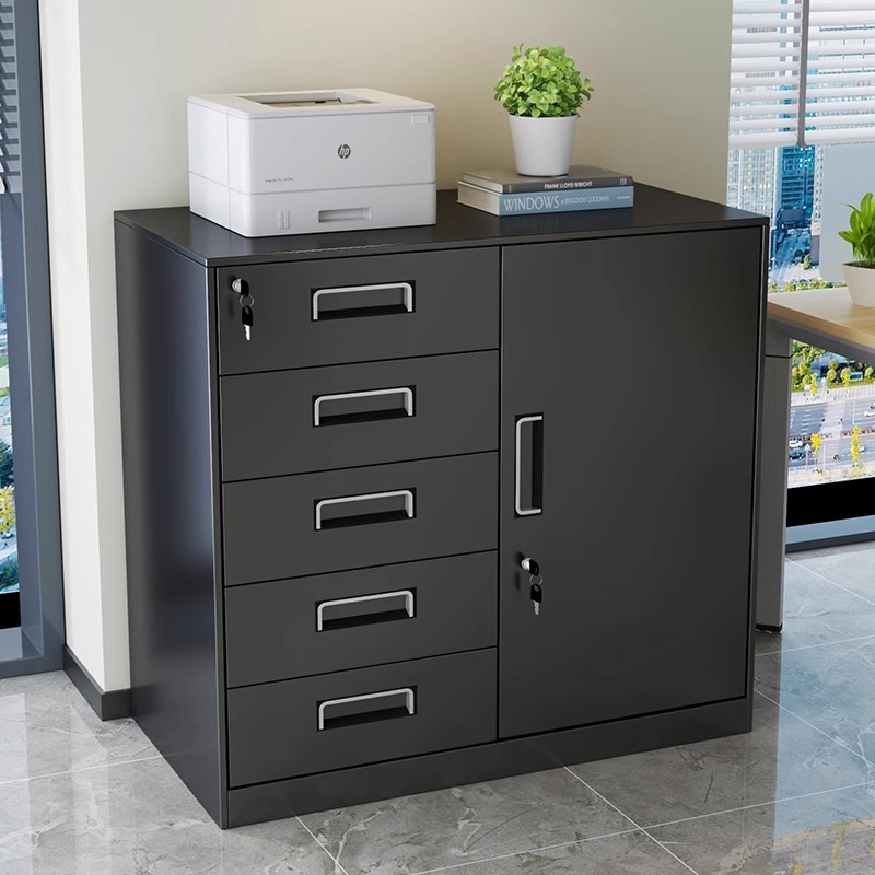 偏五斗文件柜办公室铁皮矮柜财务带锁资料柜抽屉储物柜工具收纳柜