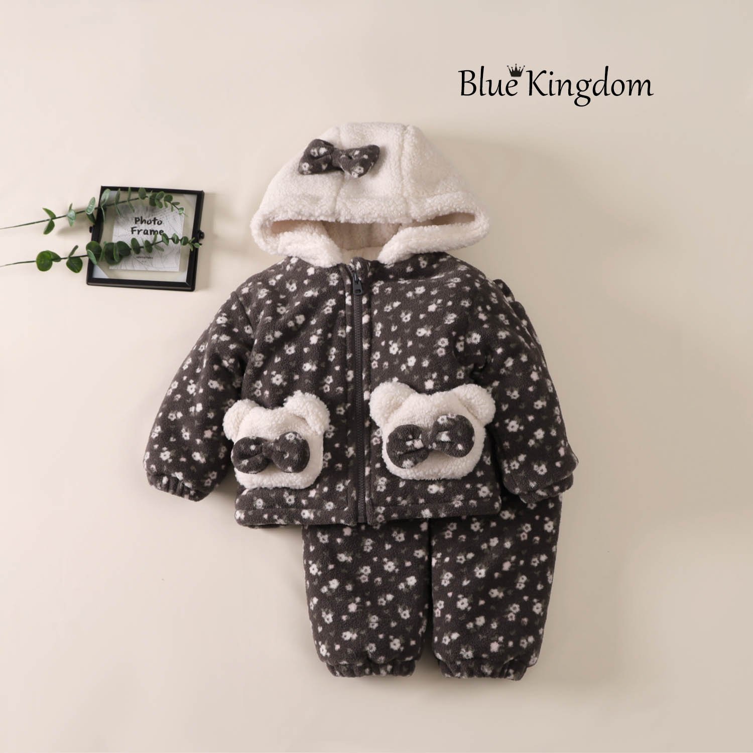 儿童省服新款三层夹棉加绒外穿连帽家居服套装加厚保暖洋气冬款