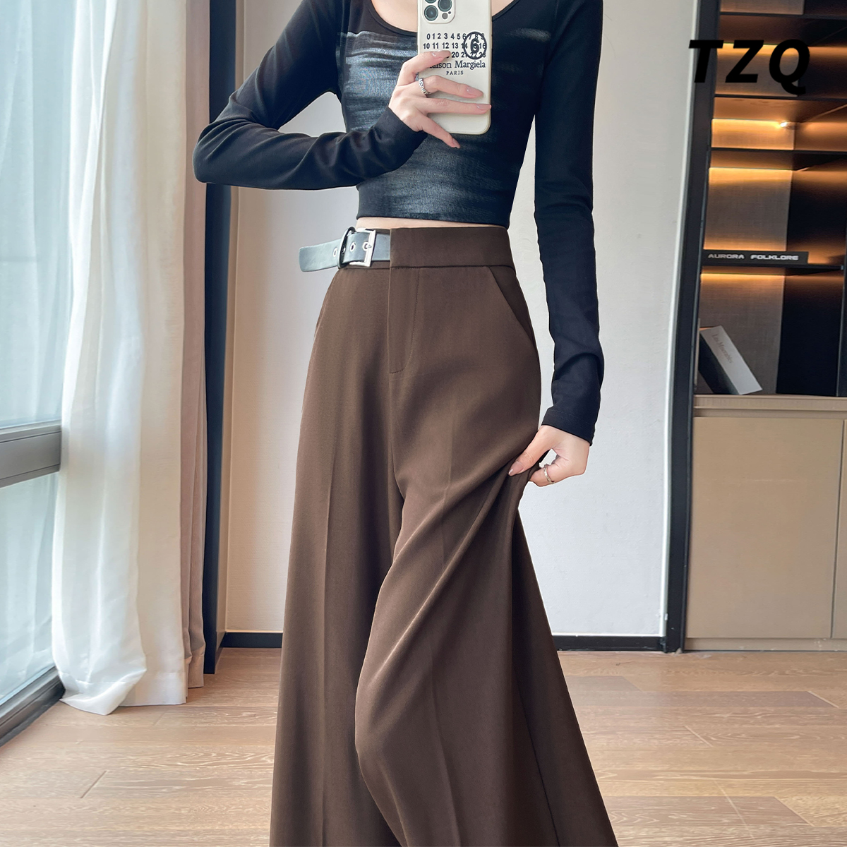 美拉德高腰西装裤女2025秋小个子直筒阔腿裤休闲拖地裤TZQ2582019