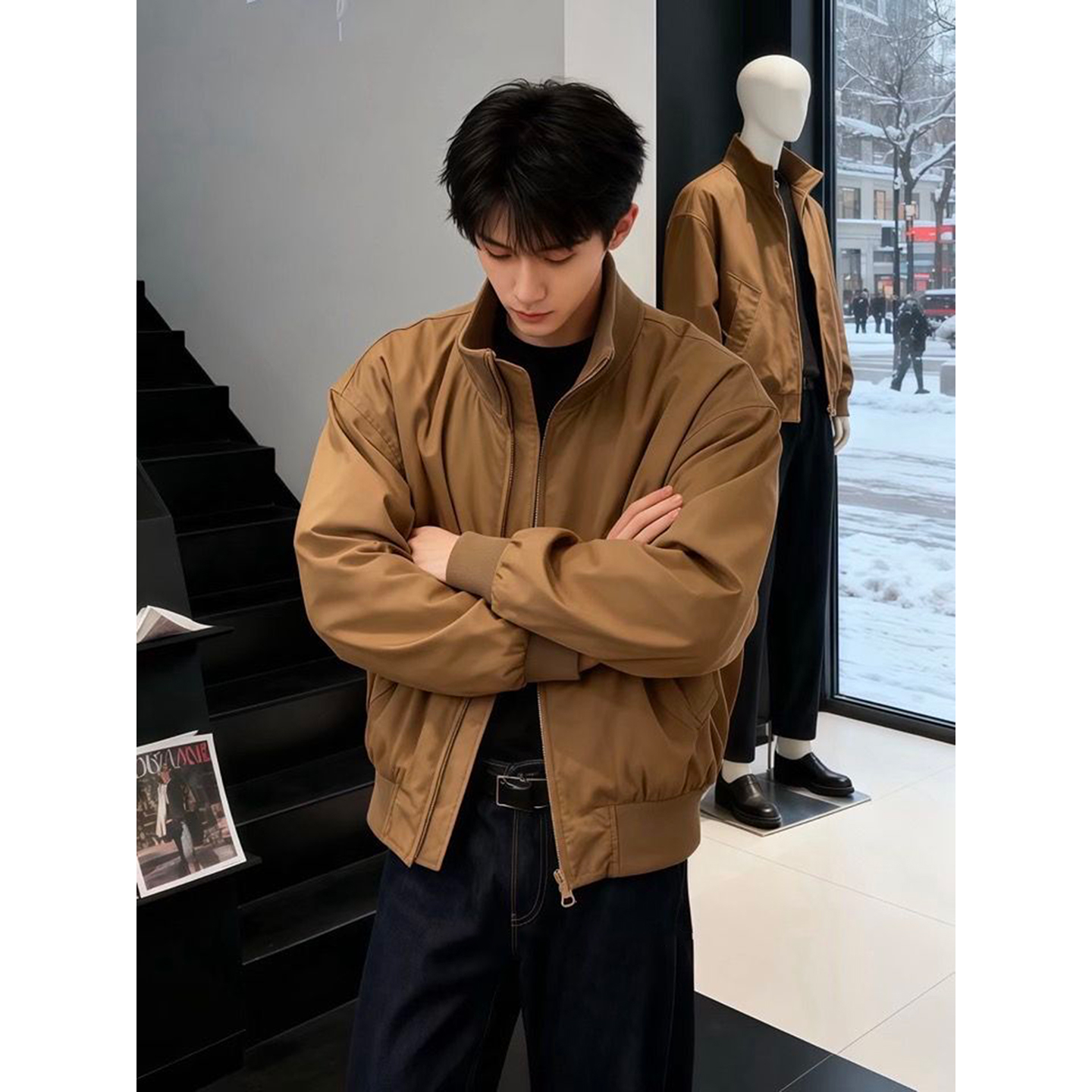 美拉德咖色工装棉服外套男款秋冬夹棉加厚立领棒球服美式短款夹克