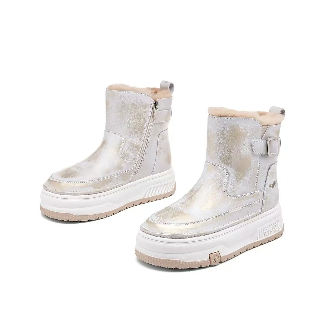 兔毛厚绒防水保暖高帮女鞋2025冬季新款东北大棉靴时尚拉链雪地靴