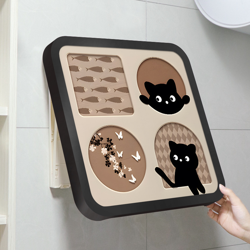 中古风猫咪浴壁画折叠收纳柜防水神器卫生间置物架免打孔收纳箱