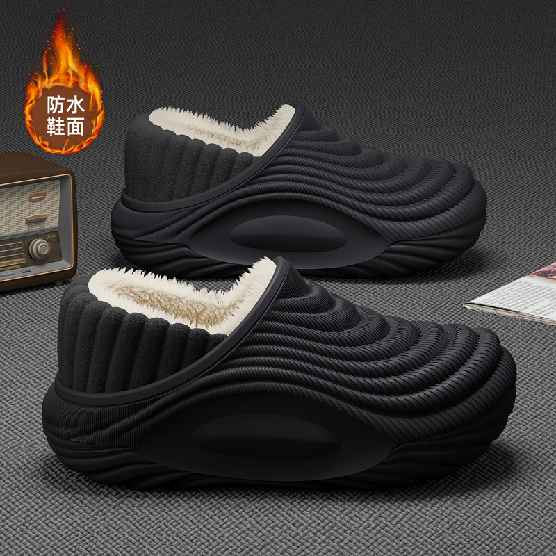 防水棉拖鞋男款冬季2025新款室内家居厚底防滑加绒保暖包跟棉鞋男