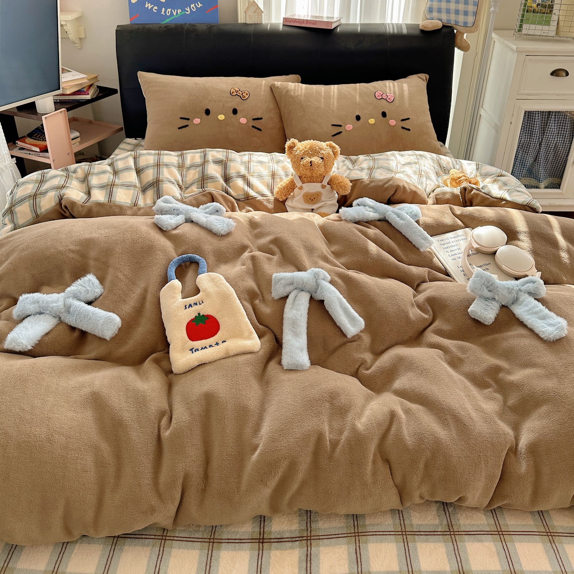 母婴A类-冬季加厚牛奶绒四件套可爱卡通双面绒学生宿舍单人三件套