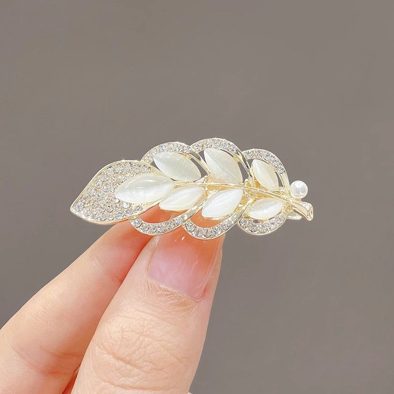 猫眼石叶子发夹女新款刘海碎发夹猫眼石麦穗发夹侧边夹水钻发卡女