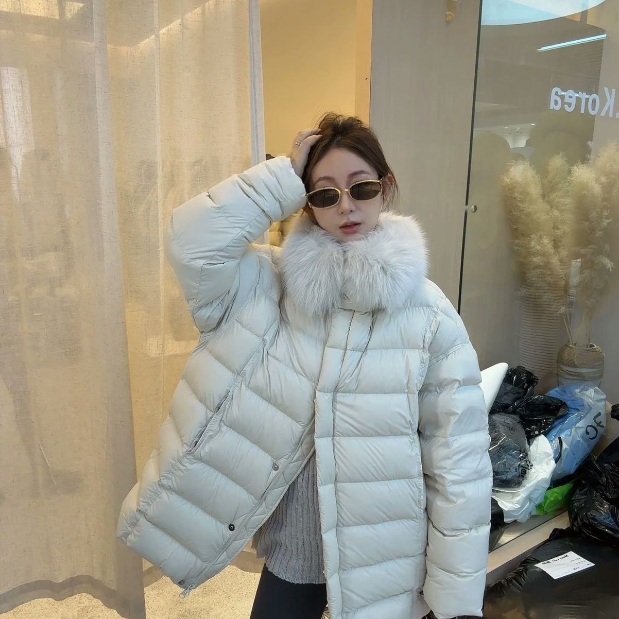 可拆卸狐狸毛真毛毛领保暖羽绒服外套