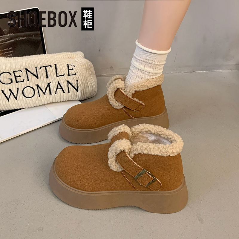 SHOEBOX鞋柜一脚蹬高帮勃肯鞋女2025冬季保暖百搭增高毛毛雪地靴
