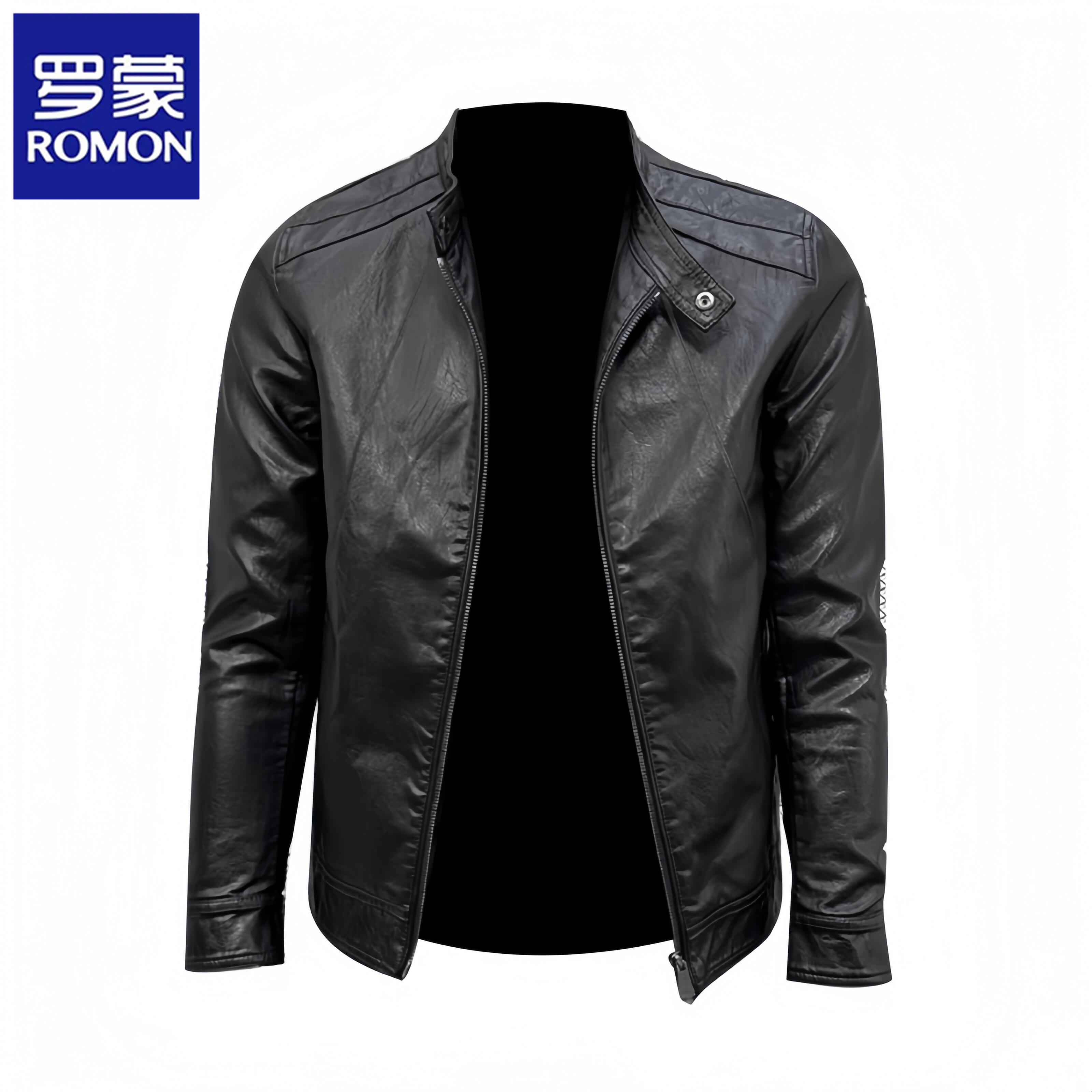 罗蒙新款海宁男士外套立领皮衣秋冬皮夹克时尚商务休闲行政机车服