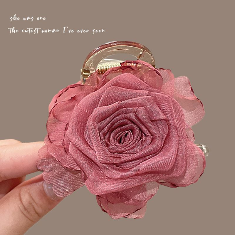【温柔仙气】超仙白色玫瑰花朵抓夹女温柔氛围感半扎发发夹后脑勺夹