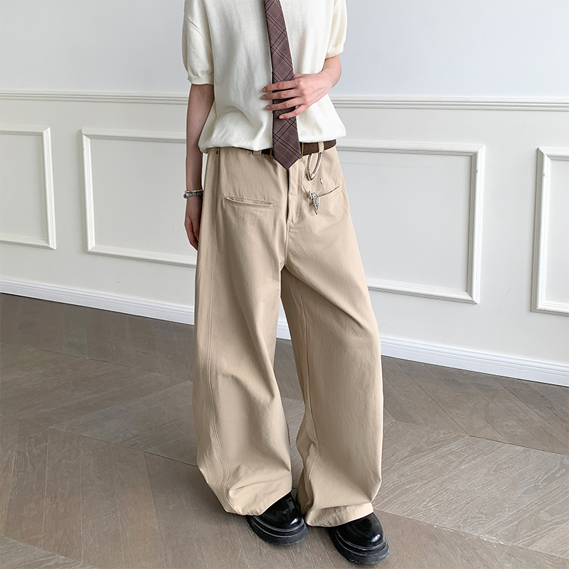 INZYIFUIEE夏季长裤高腰宽松美式裤子侧缝口袋休闲裤直筒裤宽松