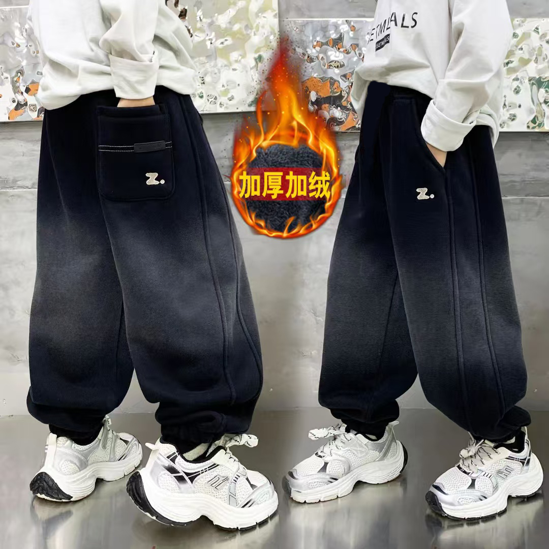 【加绒加厚】现货现发儿童秋冬休闲裤男童卫裤痞帅潮流款针织长裤男