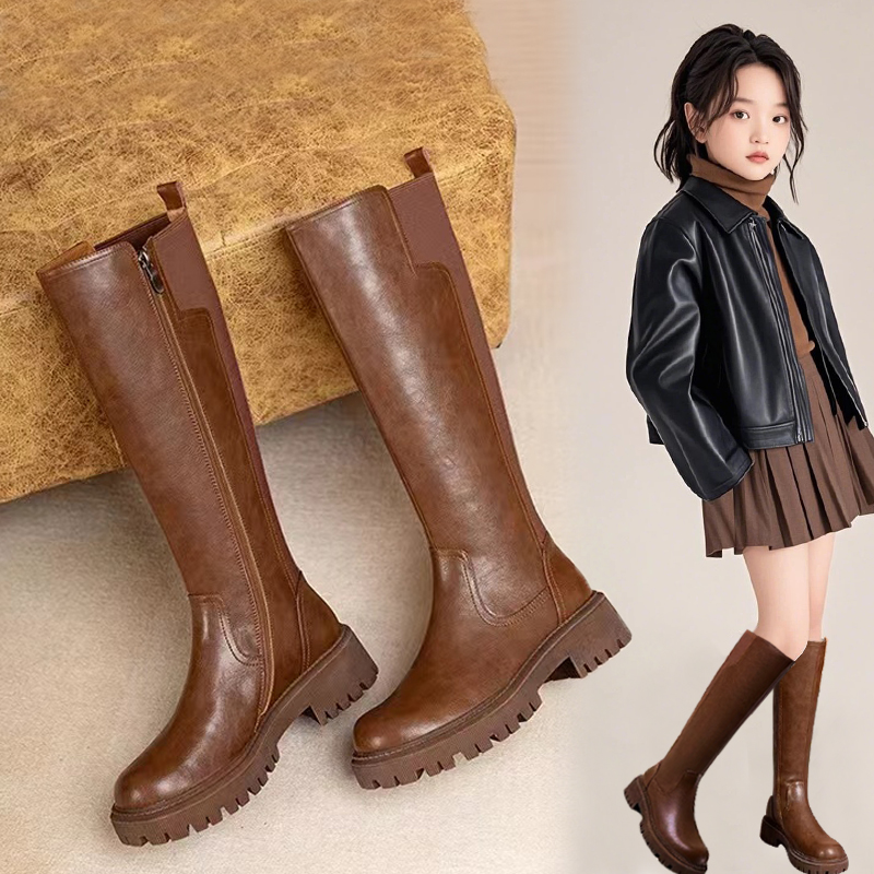 女童高筒靴2025秋冬长靴儿童马丁靴中大童长筒百搭防滑保暖女童靴