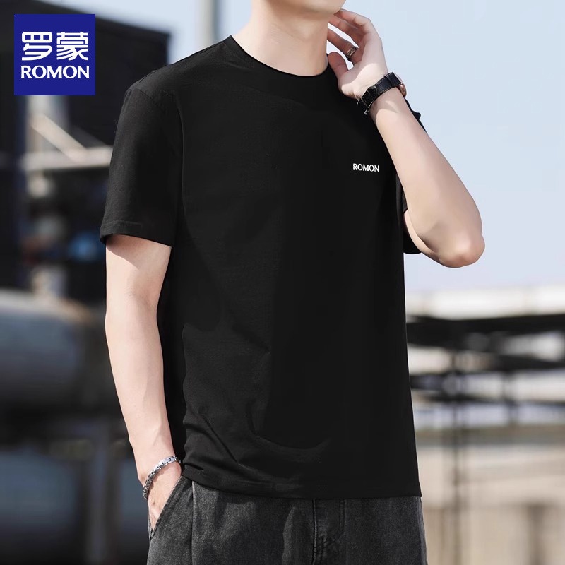 【100%纯棉】罗蒙短袖男t恤圆领上衣2025夏季新款休闲半袖体恤衫