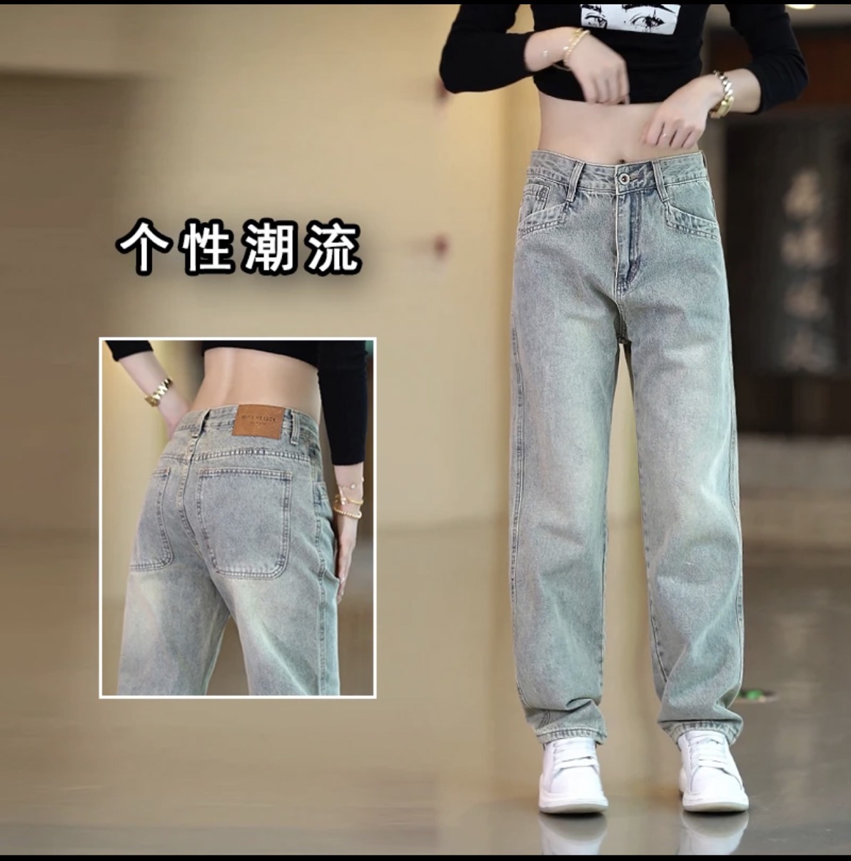 水洗复古牛仔裤男款时尚宽松休闲男裤子美式高街潮牌韩版直筒长裤