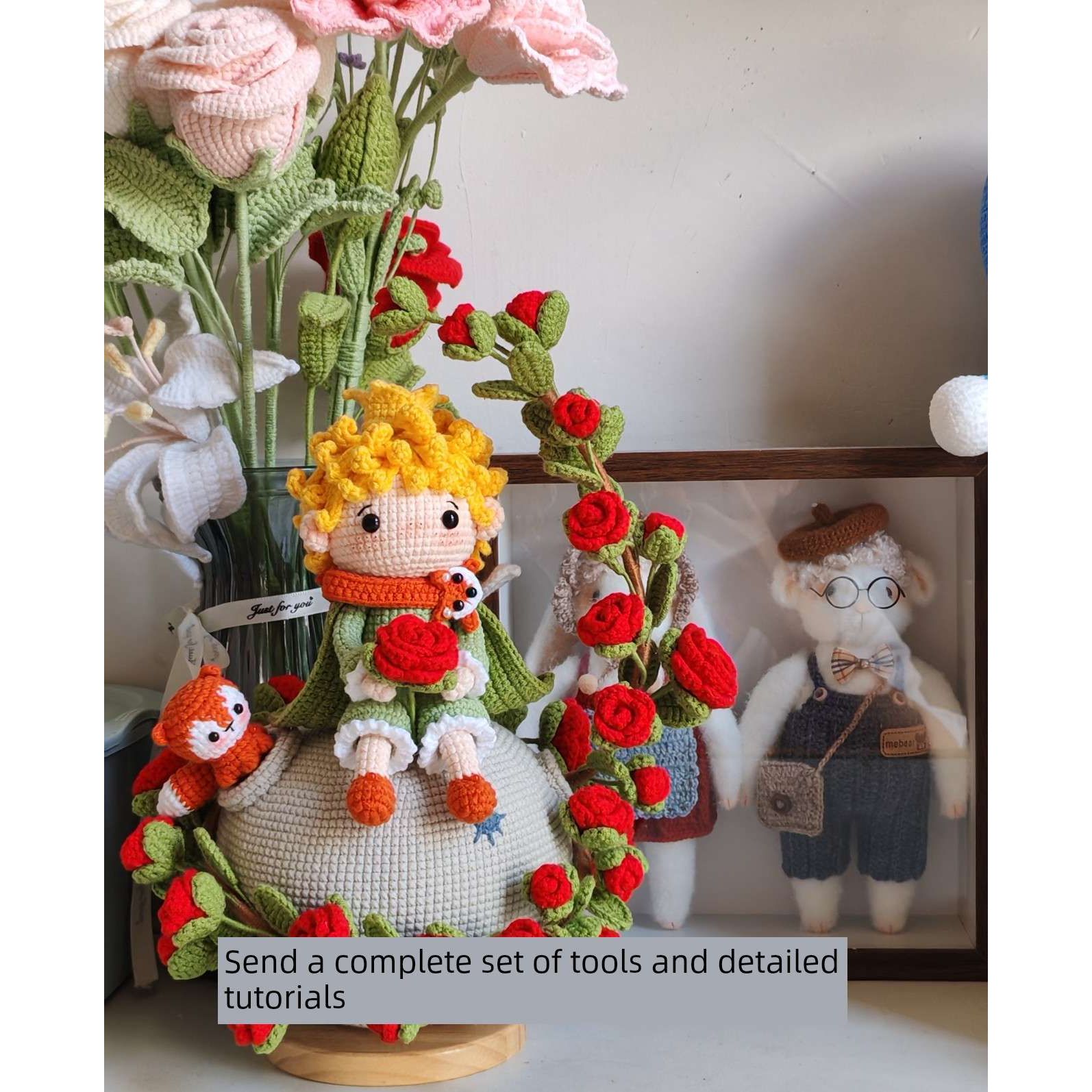 小师妹手作毛线钩针小王子与玫瑰摆件手工编织diy材料包钩织玩偶