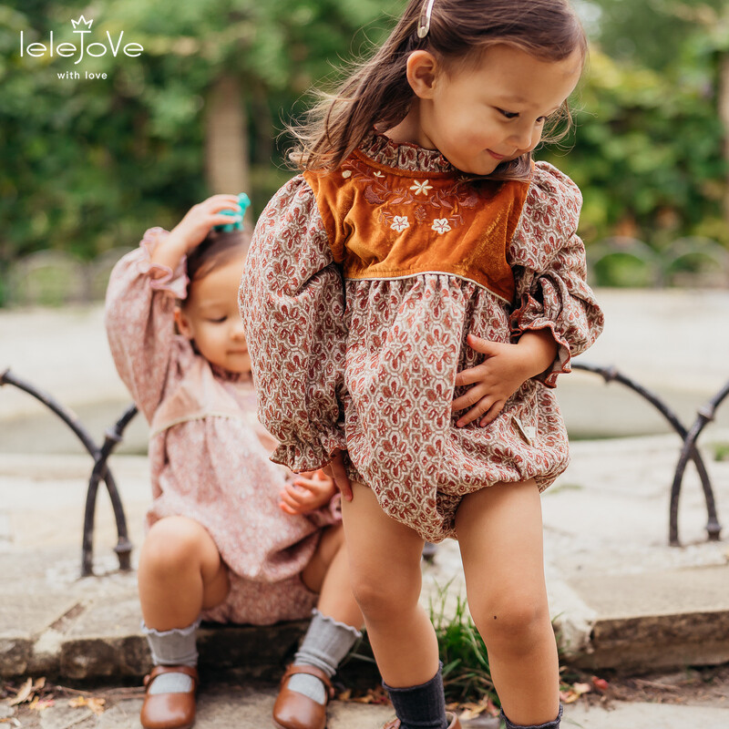 lelejove秋冬女宝宝爬服宽松甜美秘境花踪复古长袖连体衣5AW31286