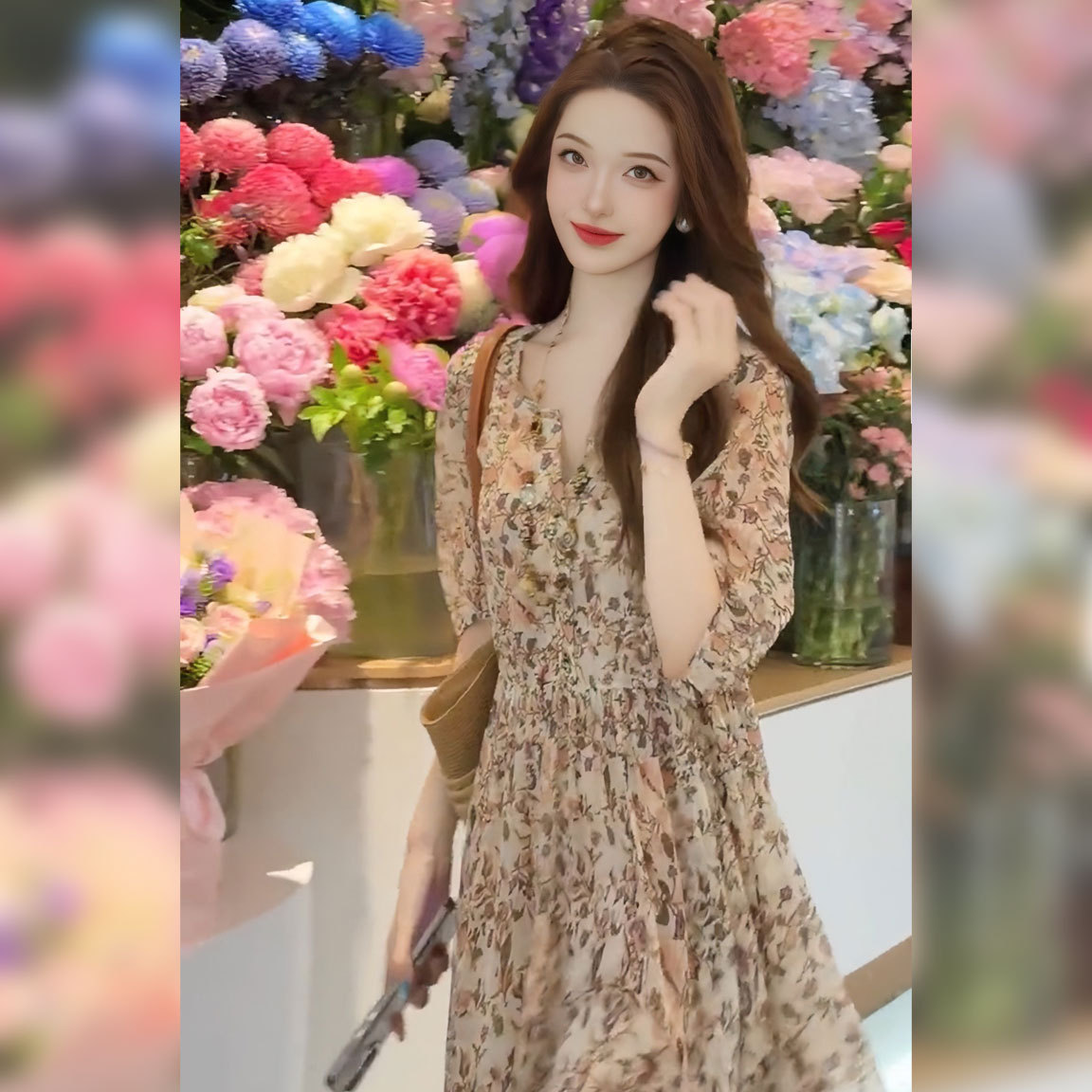 2025夏季新款时尚气质轻奢高级感百搭宽松显瘦碎花连衣裙女