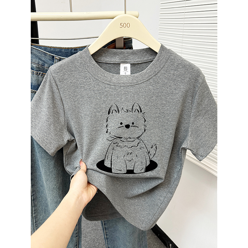 花灰色正肩短袖t恤2025夏季新款爆款韩版洋气休闲慵懒百搭上衣女