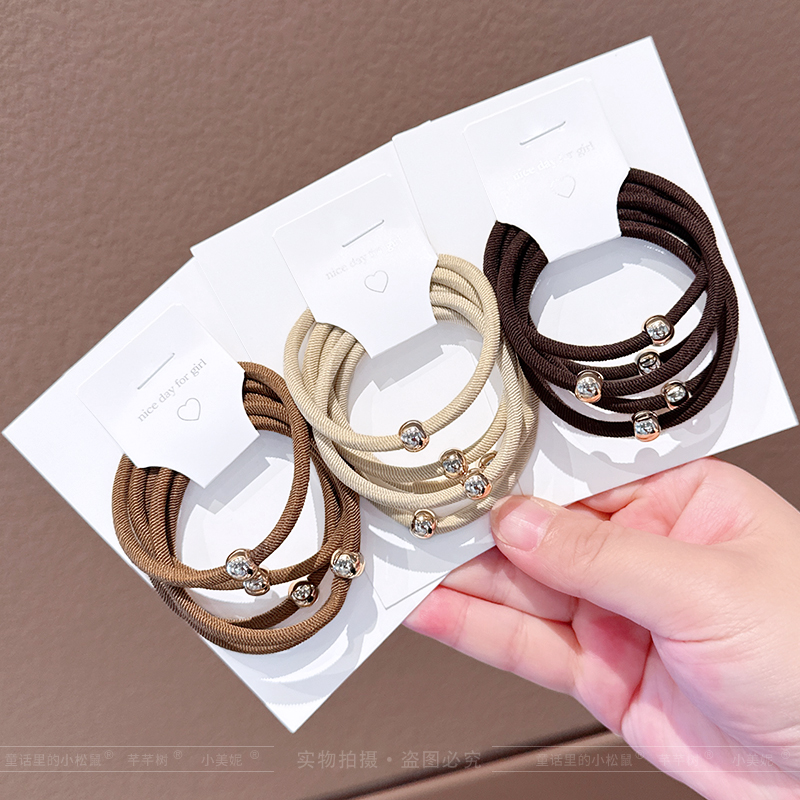 韩版简约奶咖色头绳儿童百搭发绳加粗皮筋公主扎高马尾不伤发发圈