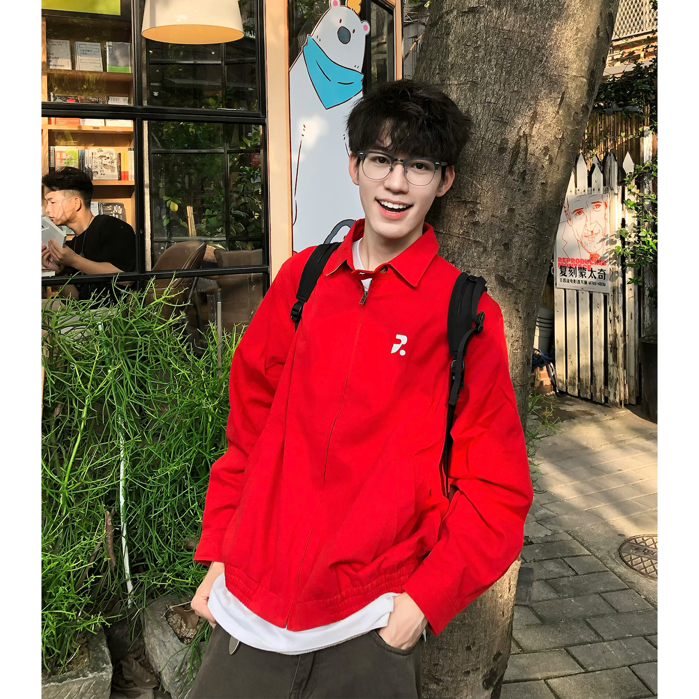 红色美式短款外套男款cleanfit翻领棒球服高级感哈灵顿工装夹克